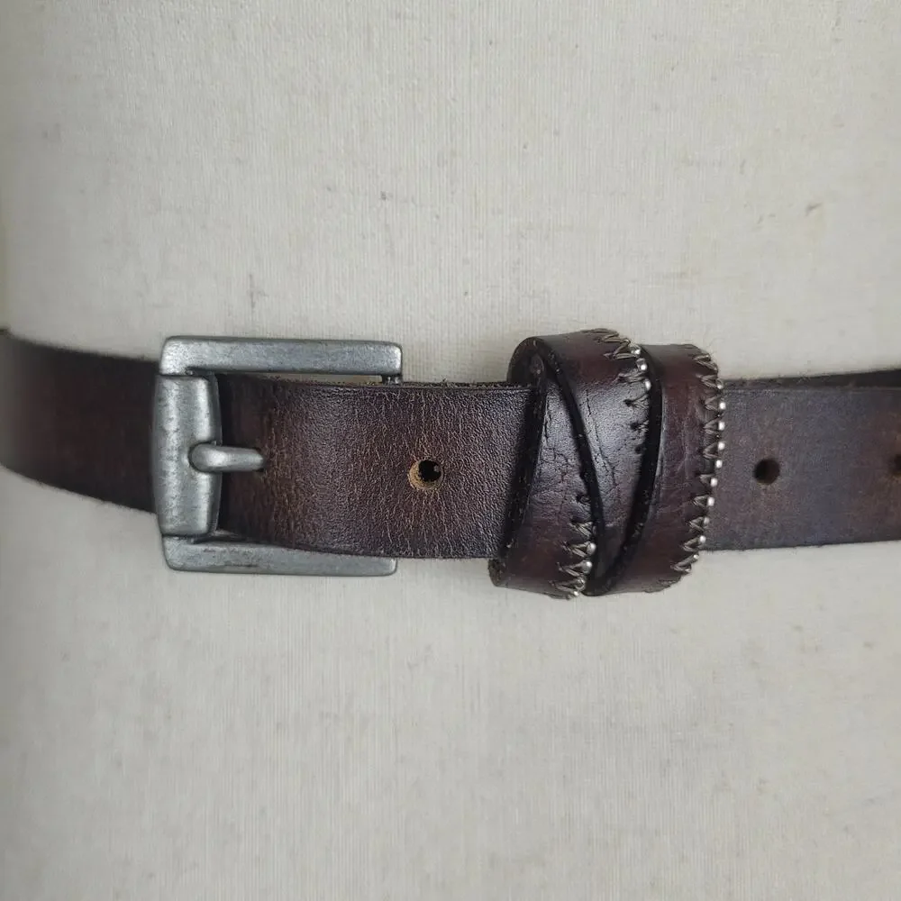 Brown Leather Belt Women Large Criss Cross Knot Keeper Casual Minimalist Classic